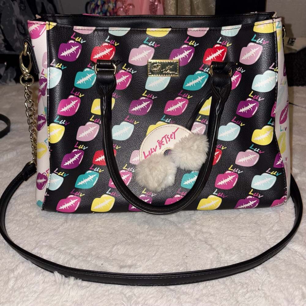 Luv Betsey by Betsey Johnson Satchel with Multicolor Lips Print